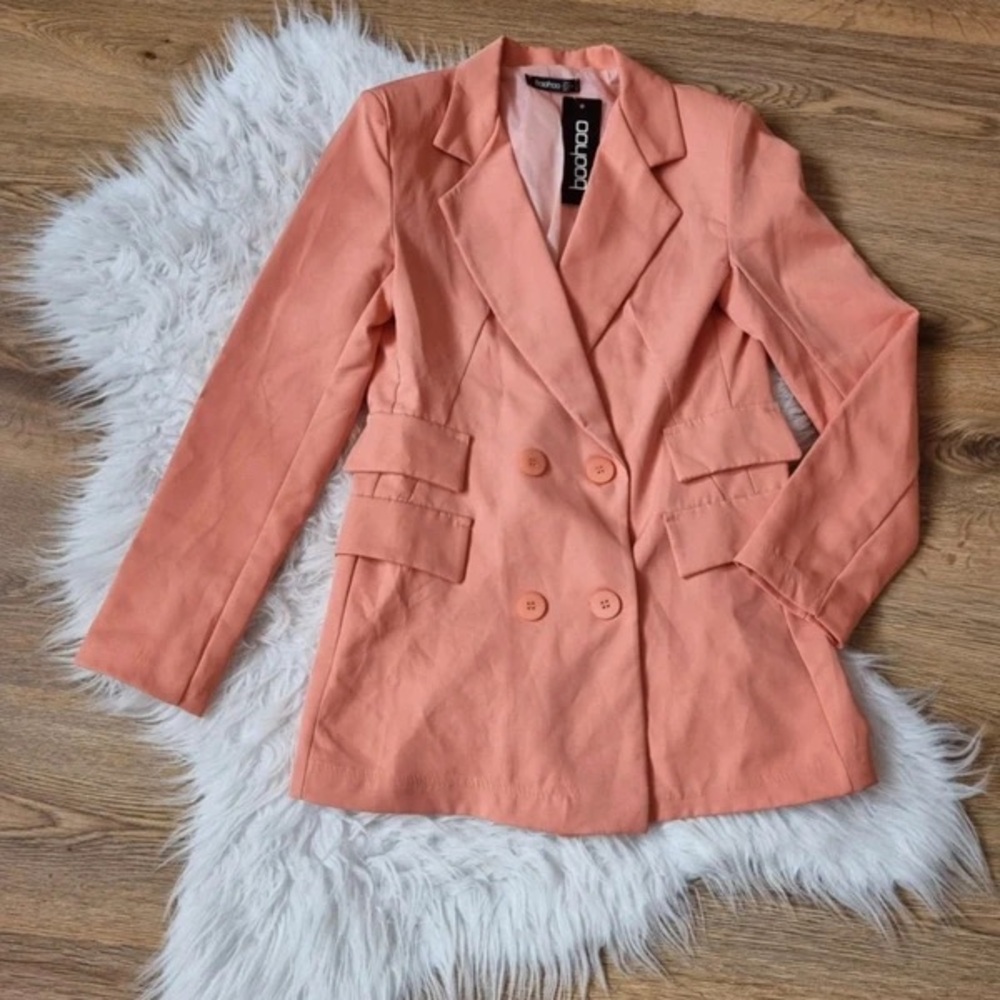 Boohoo Coral Double-Breasted Blazer